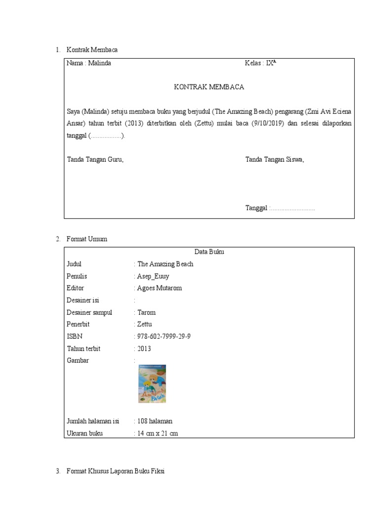 Format Khusus Laporan Buku Fiksi Cara Golden