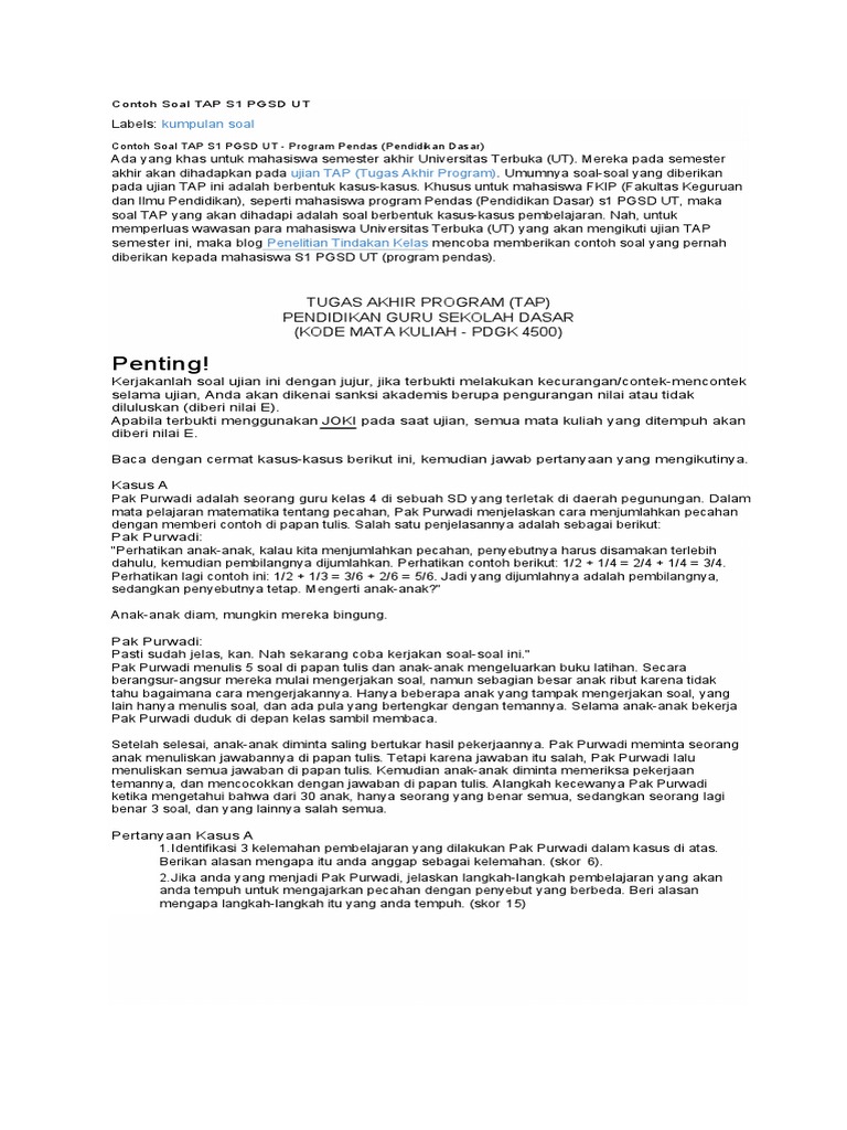 Contoh Soal Tap S1 Pgsd Ut Docx Docx