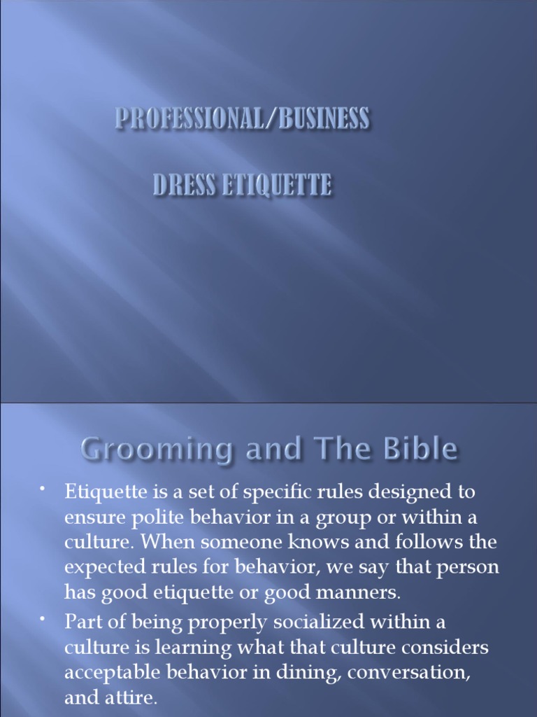 Dressing and Grooming For Business Presentation1 PDF Etiquette Skirt