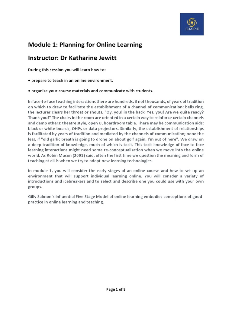 Online Learning Planning Essentials | PDF | Educational Technology | Expert