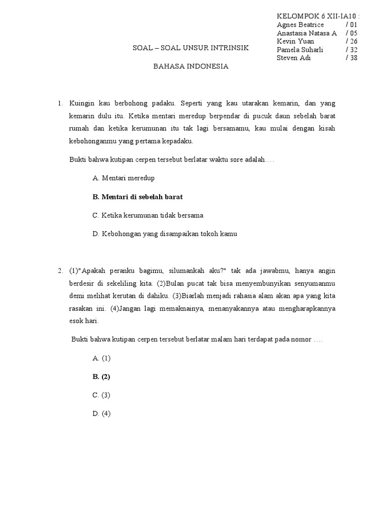 Soal Unsur Intrinsik