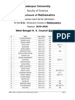 Jadavpur University B.Sc. Math Merit List