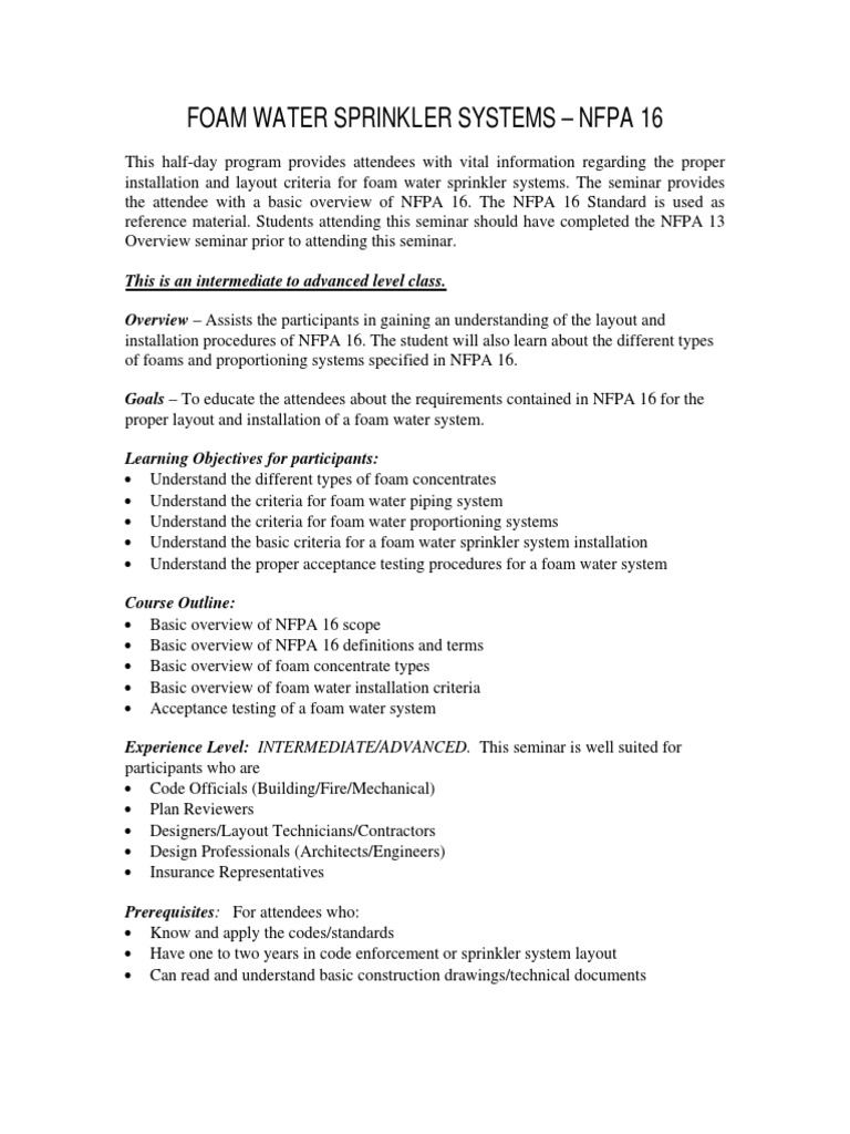 Foam Water Sprinkler Systems Nfpa 16 PDF