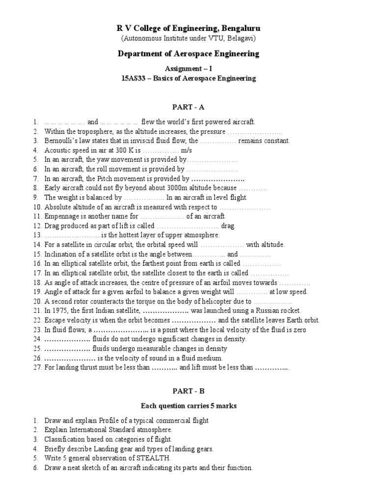 Basics of Aerospace Engineering Assignment | PDF | Airfoil | Jet Engine