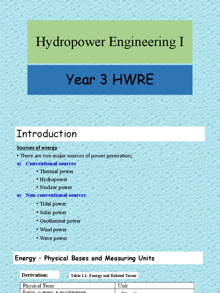 Hydropower Engineering I Year 3 HWRE | PDF