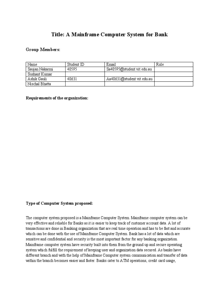 Title: A Mainframe Computer System For Bank: Group Members | PDF | Business
