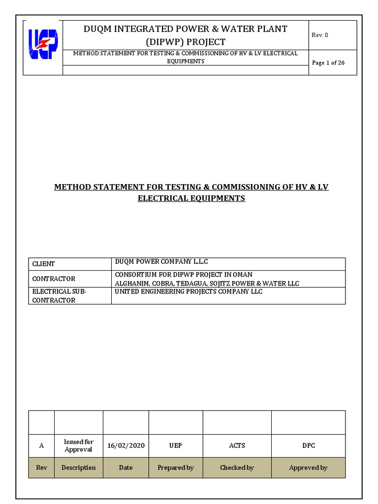 MS For Testing and Commissioning of HV & LV Electrical Equipment | PDF ...