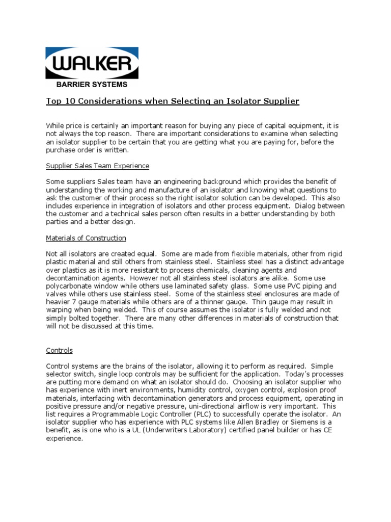 Top 10 Considerations When Selecting An Isolator Supplier PDF