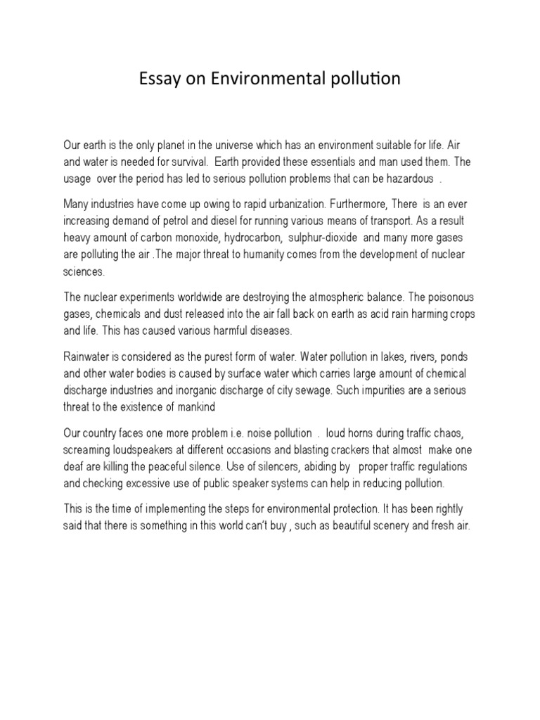 Essay On Environmental Pollution | PDF | Social Science | Science ...