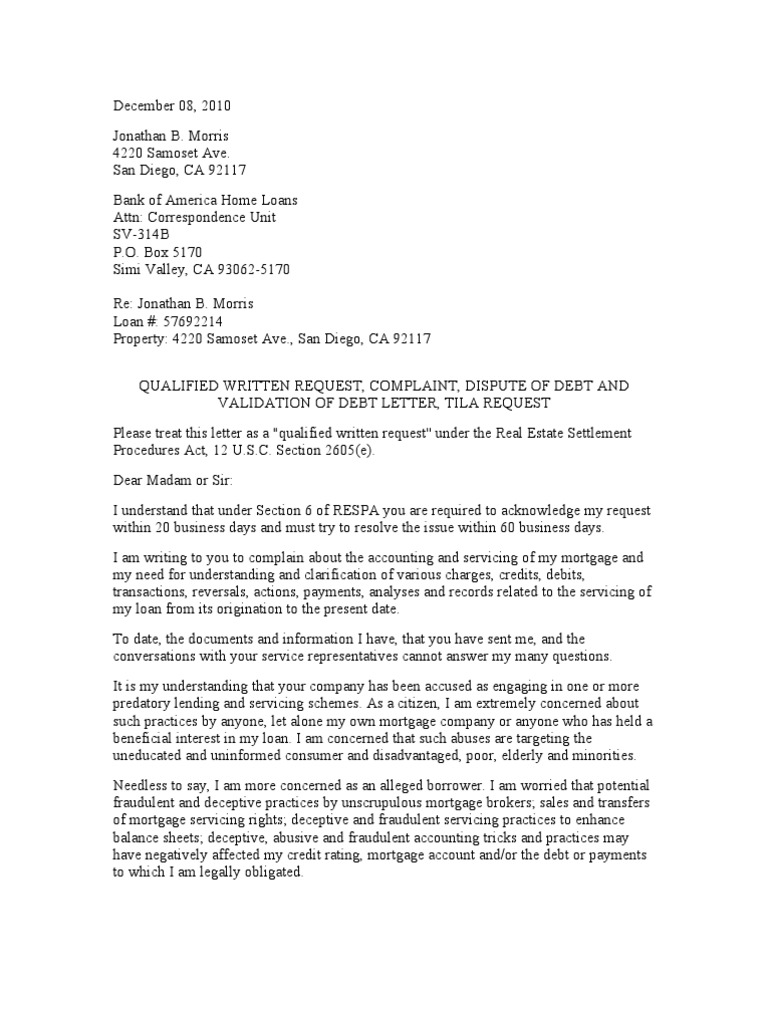 Bofa Qualified Written Request PDF