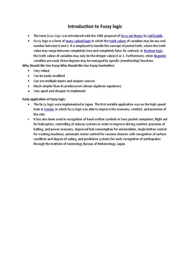 Introduction To Fuzzy Logic