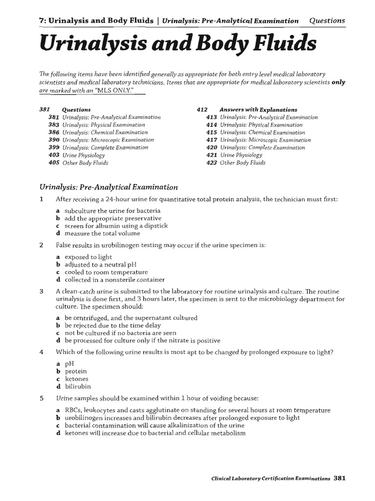 Boc7 Urinalysis and Body Fluids PDF | PDF