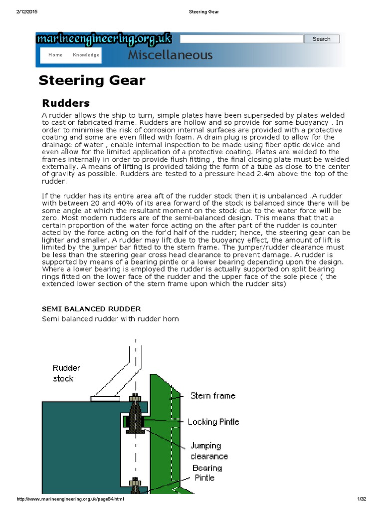 Steering Gear From Marineengg Uk Site PDF | PDF | Rudder | Pump