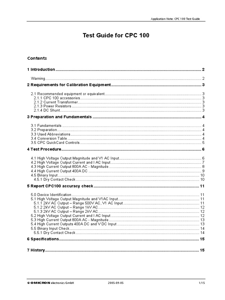 Test Guide For CPC 100 PDF | PDF | Calibration | Resistor