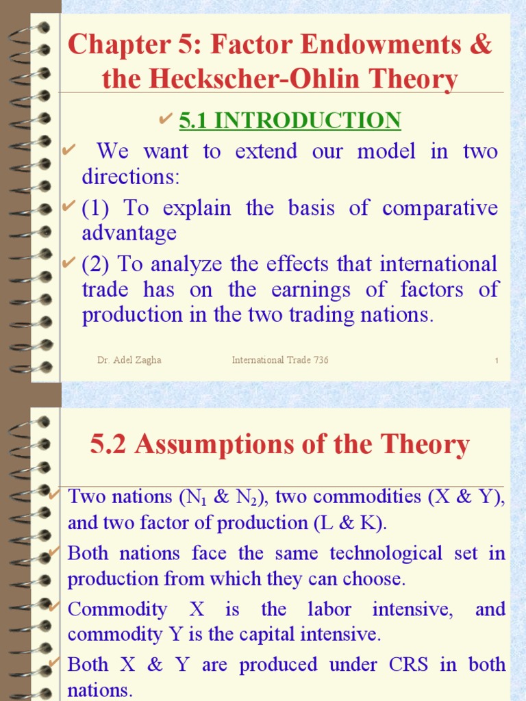 Chapter 5 Factor Endowments & The HeckscherOhlin Theory Dr. Adel