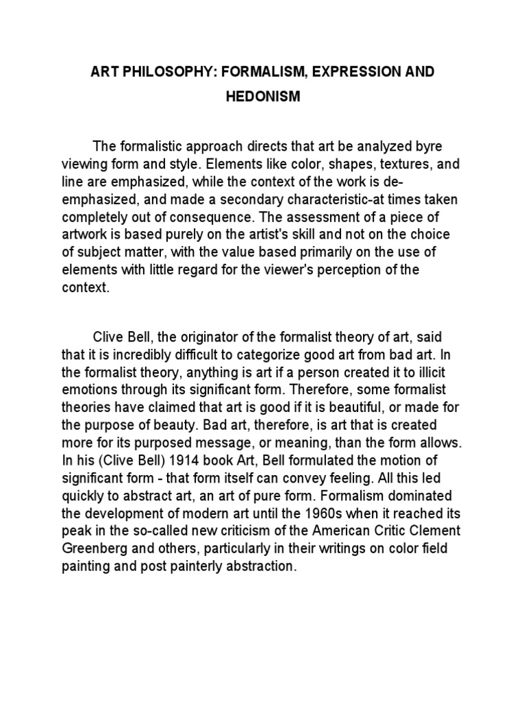 Art Philosophy Formalism, Expression and Hedonism PDF