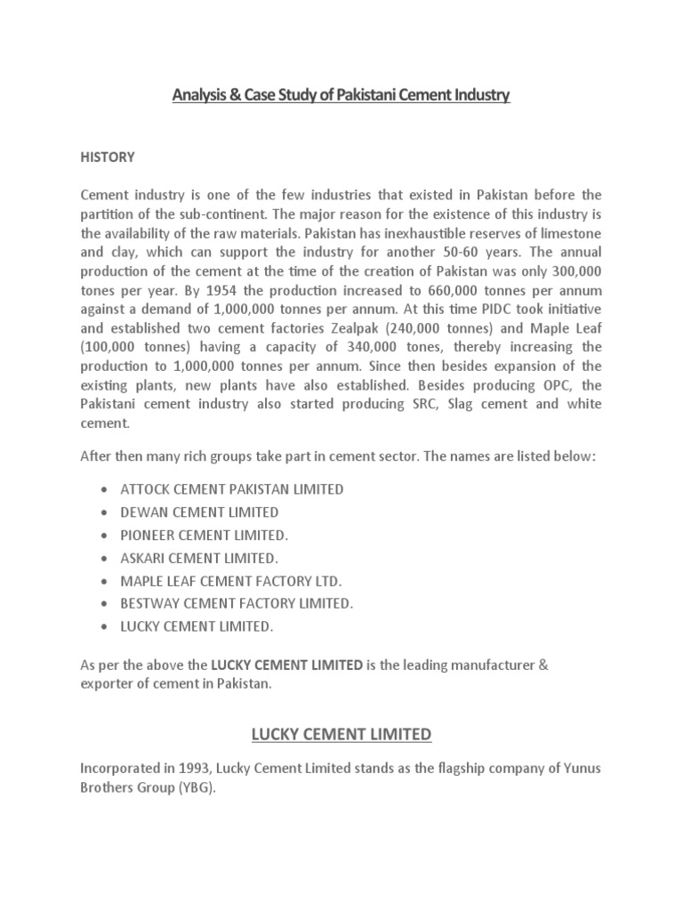Analysis & Case Study of Pakistani Cement Industry: History | PDF ...