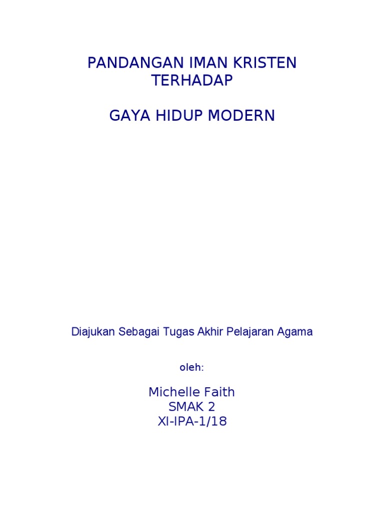 Pandangan Iman Kristen Terhadap Gaya Hidup Modern