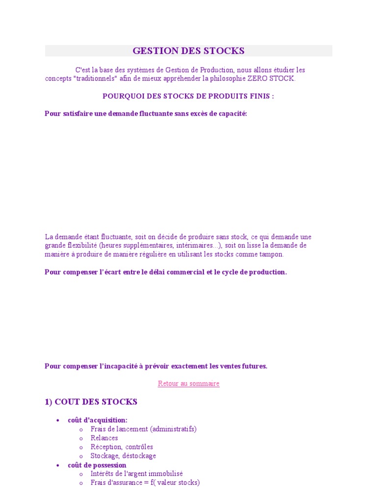 Gestion des Stocks et Coûts Associés | PDF | Inventaire | Gestion de la ...