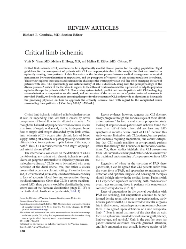 Critical Ischemia of Limb | PDF | Ischemia | Amputation