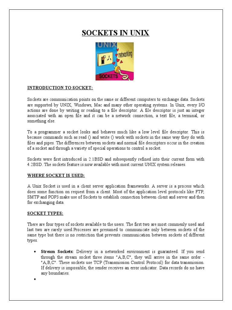 Sockets in Unix PDF Network Socket Transmission Control Protocol