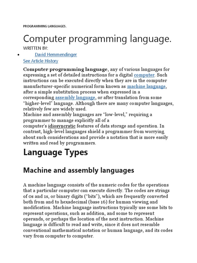 Programming Languages | PDF | Assembly Language | Computer Programming
