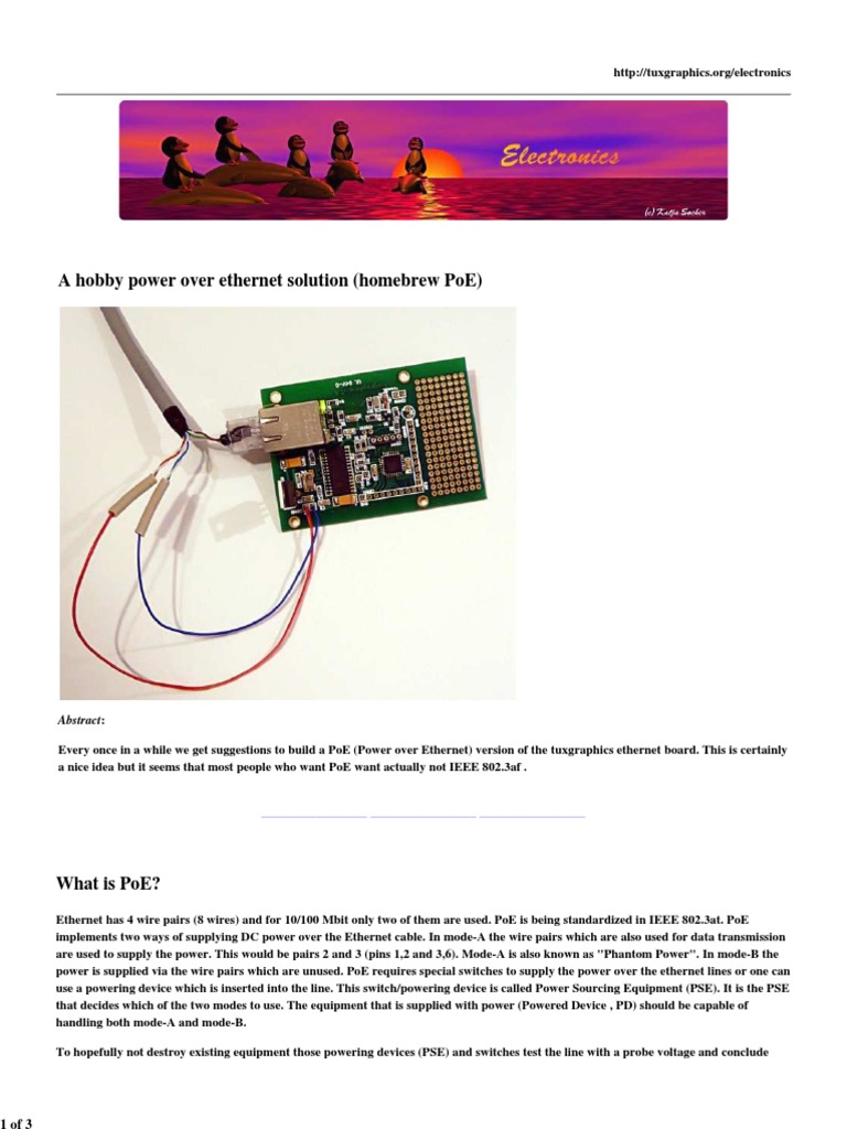 A Hobby Power Over Ethernet Solution (Homebrew Poe) : Abstract | PDF ...
