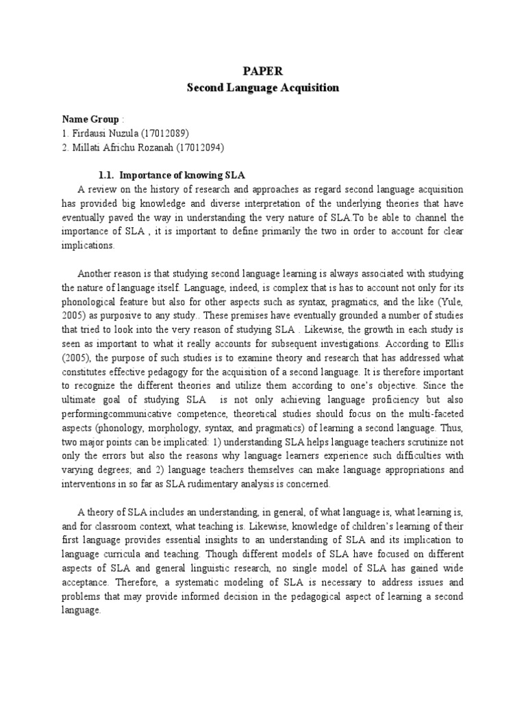 Paper Second Language Acquisition: Name Group | PDF | Second Language ...