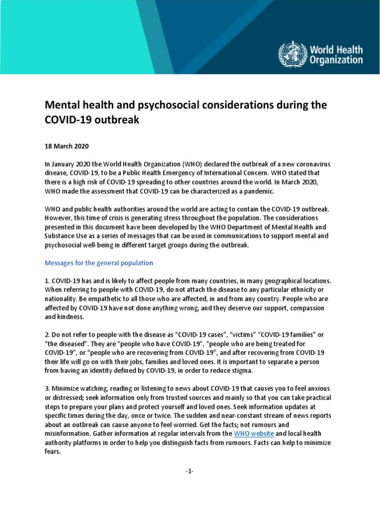 Mental Health and Psychosocial Considerations During The COVID-19 ...