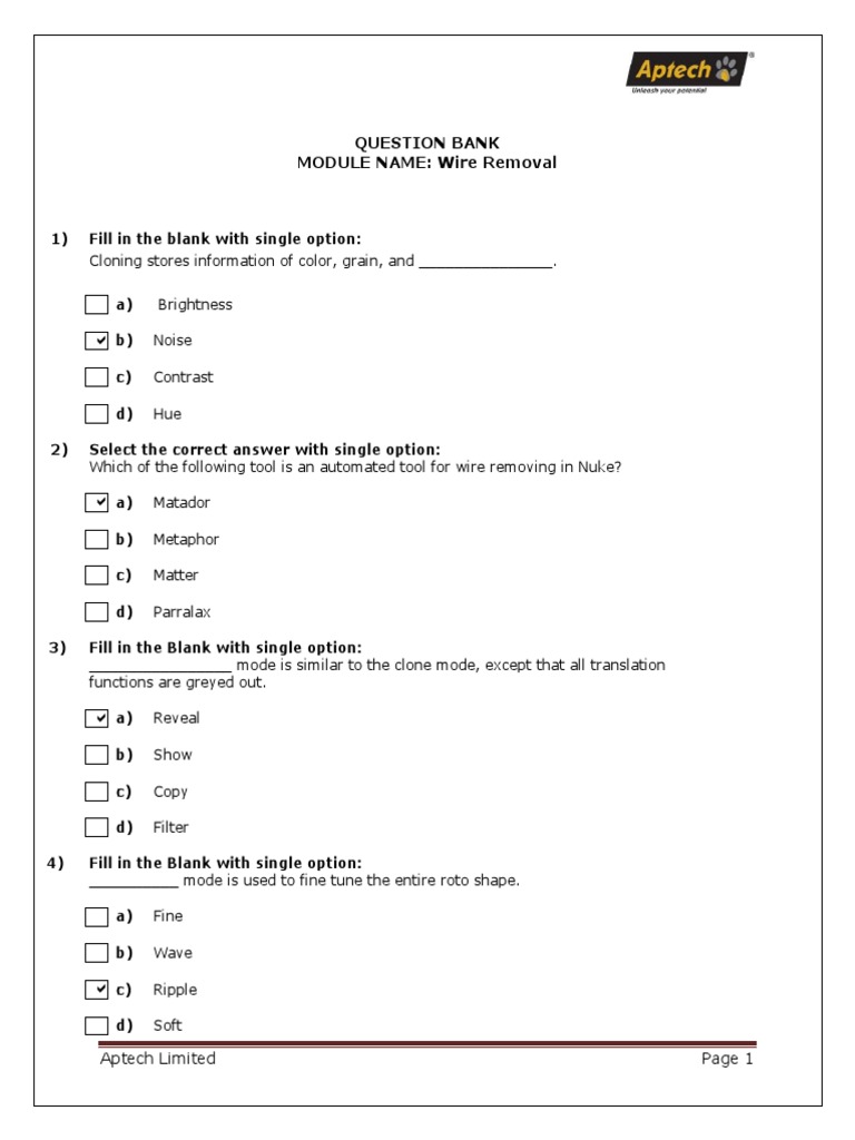 Aptech Wire Removal Exam Questions | PDF | Adobe Photoshop | Signal ...