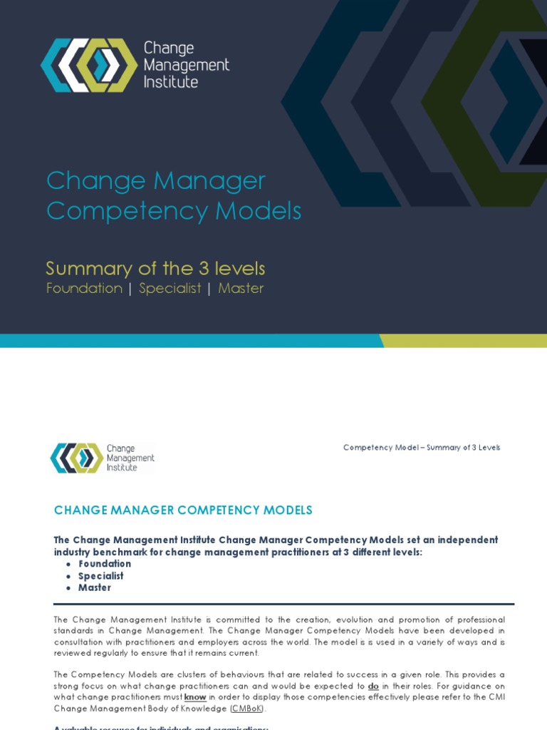 Change Manager Competency Models: Summary of The 3 Levels | PDF ...