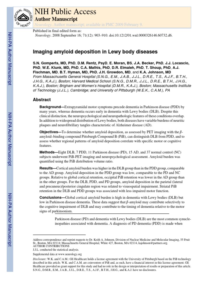 Ab Imaging in Lewy Body Diseases | PDF | Dementia | Parkinson's Disease