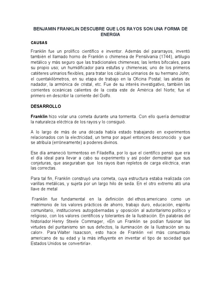 Franklin y el Descubrimiento de los Rayos | PDF