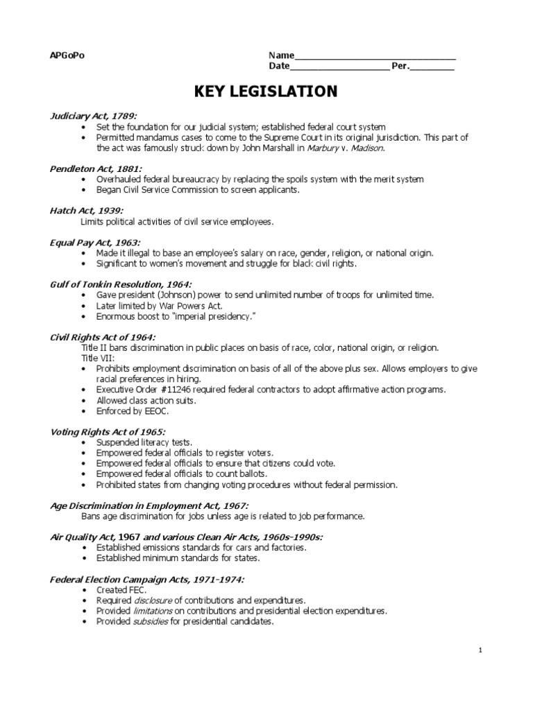 Key U.S. Legislation Overview | PDF | Civil Rights Act Of 1964 | United ...