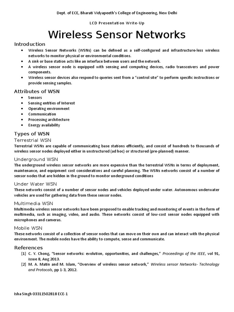Wireless Sensor Networks PDF Wireless Sensor Network Wireless