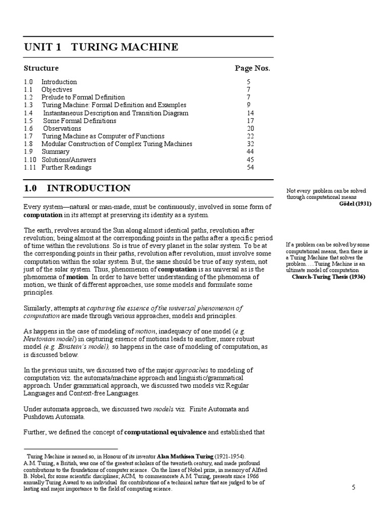 Lecture - Note - Unit - 6 - Turing Machine | PDF | Function ...