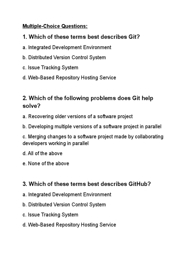 Git MCQs with Answers | PDF | Version Control | Computer Engineering