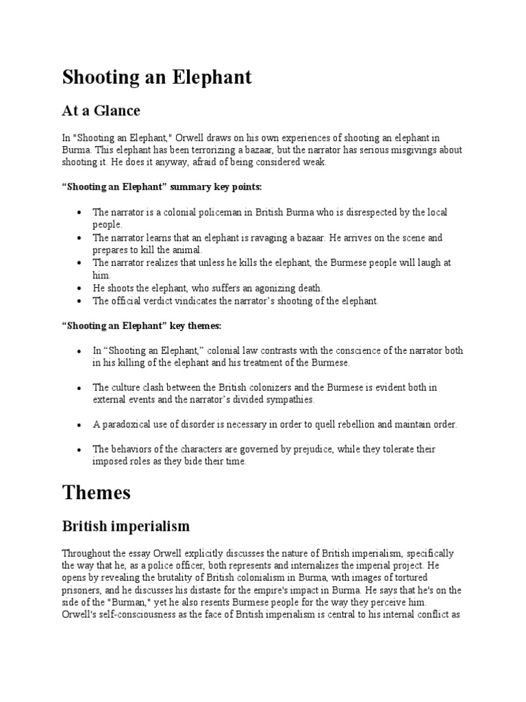 Shooting An Elephant at A Glance PDF