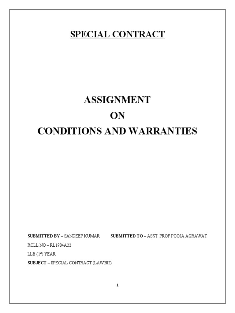 Assignment ON Conditions and Warranties Special Contract PDF