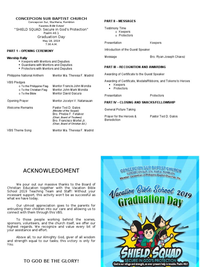 VBS Graduation Program: Shield Squad | PDF | Abrahamic Religions ...