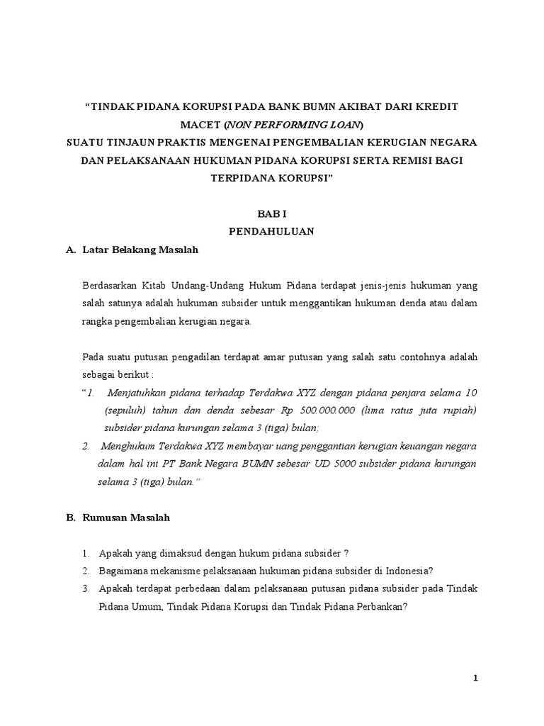 Korupsi Perbankan dan Hukuman Subsider | PDF
