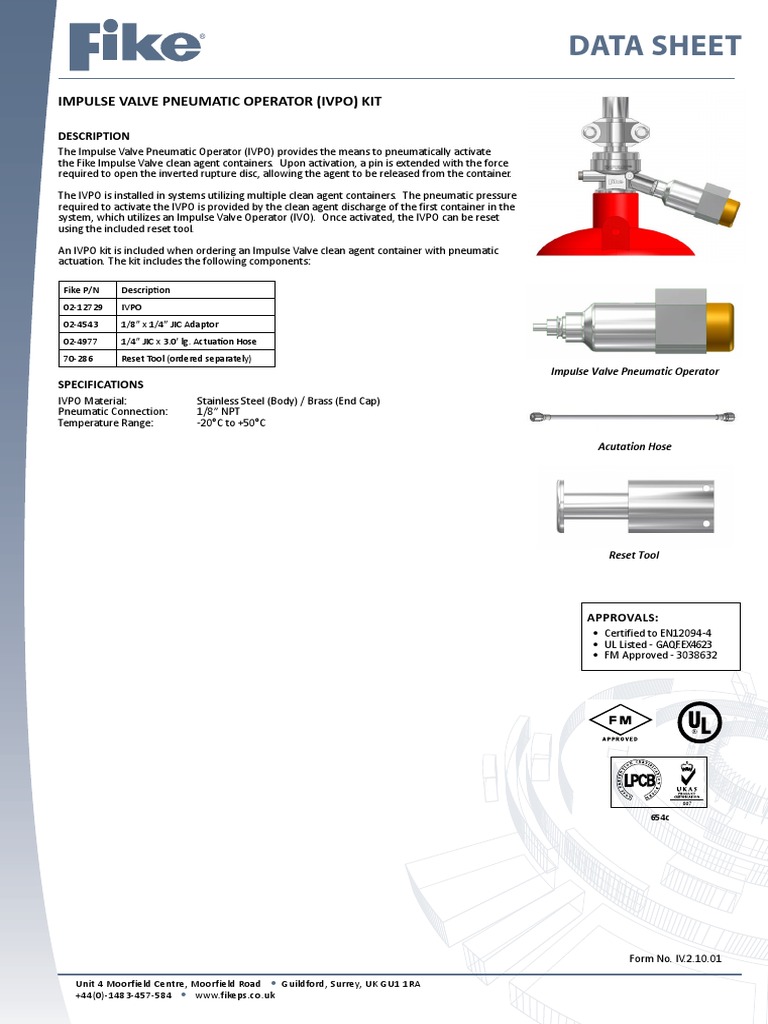 Data Sheet: Impulse Valve Pneumatic Operator (Ivpo) Kit | PDF | Valve ...