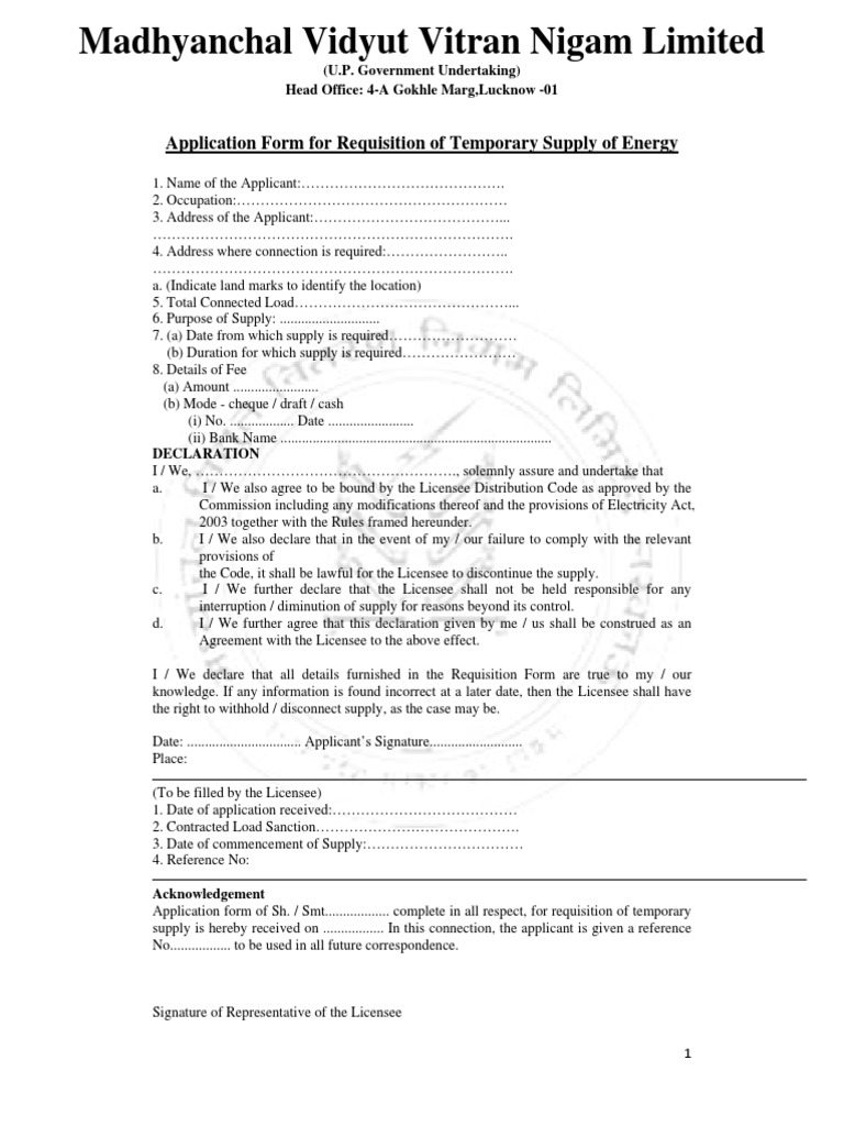 Temporary Electricity Connection Application | PDF | Private Law | Virtue