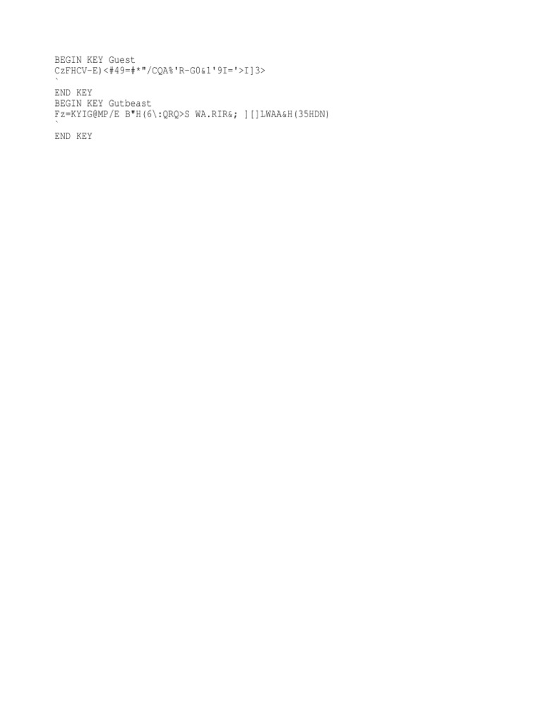 Begin Key Guest Czfhcv-E) I) 3 ' End Key Begin Key Gutbeast FZ Kyig@Mp ...