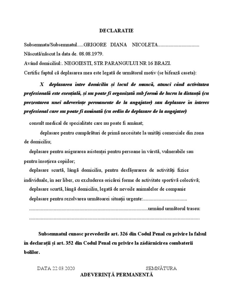 Declaratie Data 22 03 2020 SemnÄtura