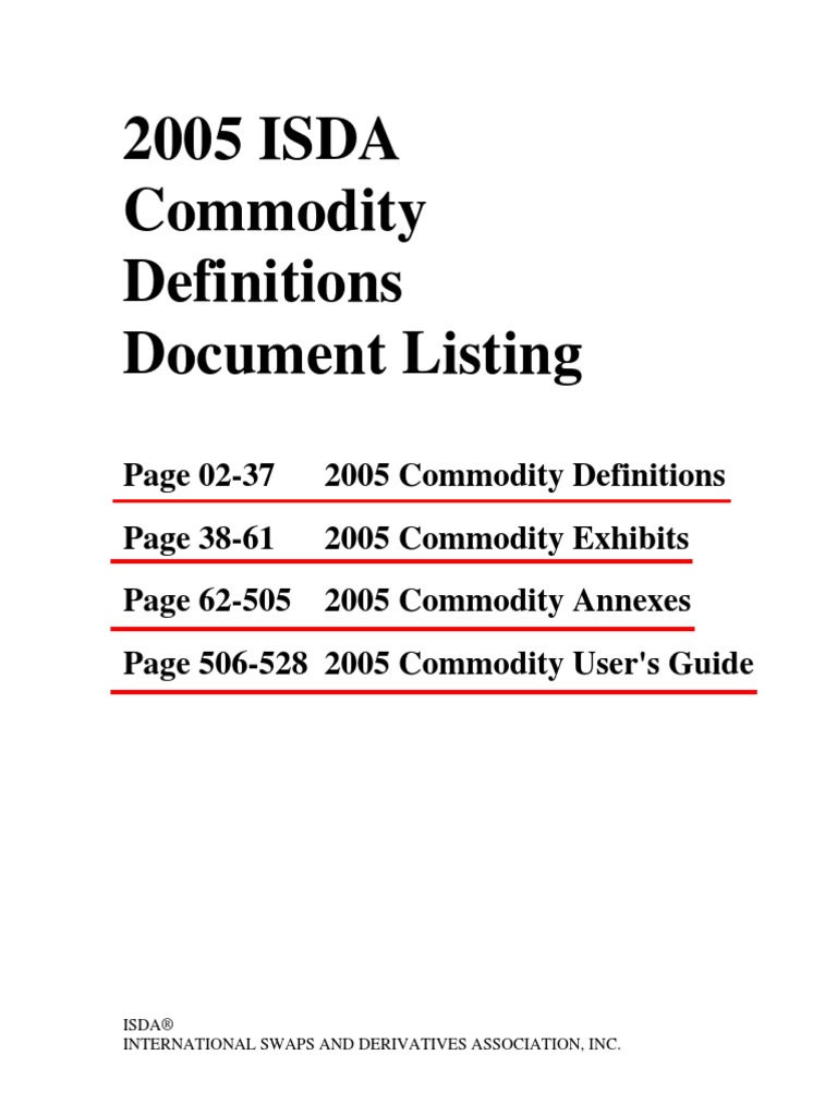 2005 ISDA Commodity Definitions and Users Guide To The 2005 ISDA ...