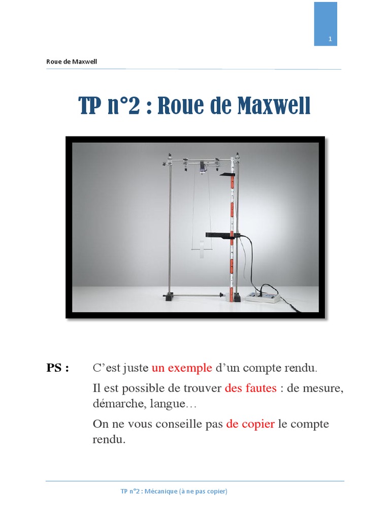 PDF) Compte Rendu Conservation de l'énergie mécanique Roue de Maxwell, TP