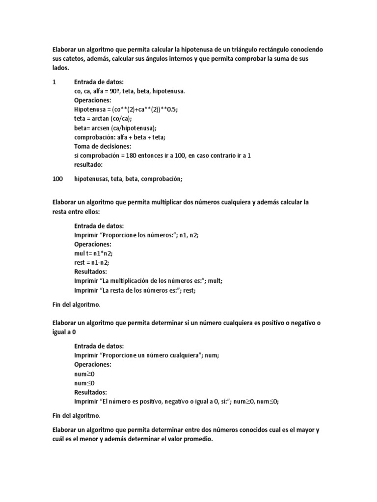 Algoritmo para calcular hipotenusa y ángulos | PDF | Triángulo ...