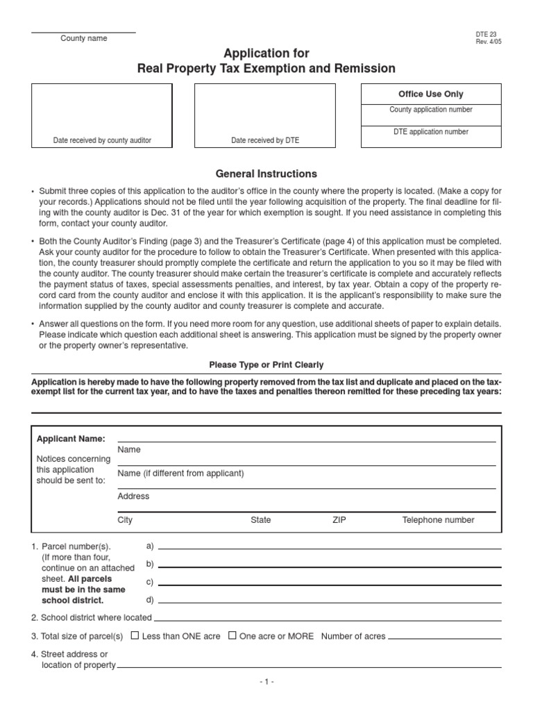 Application for Real Property Tax Exemption and Remission PDF Lease
