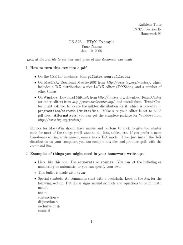 CS 326 - L TEX Example | Download Free PDF | Te X | Digital Technology
